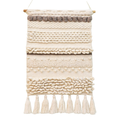 Artistic Woolen Wall Tapestry - Ivory & Brown