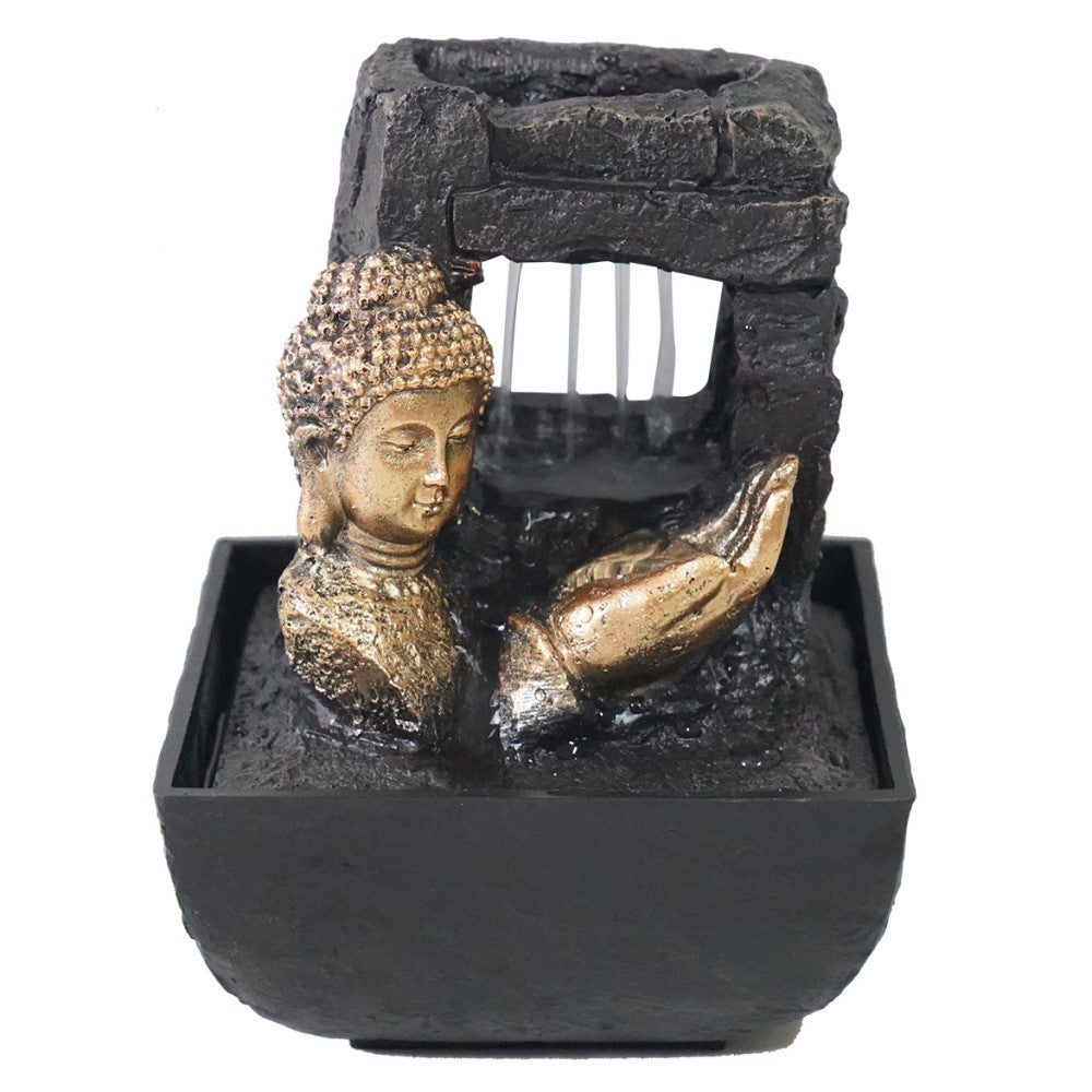 Auric Raining Buddha Polyresin Fountain Tabletop Decor