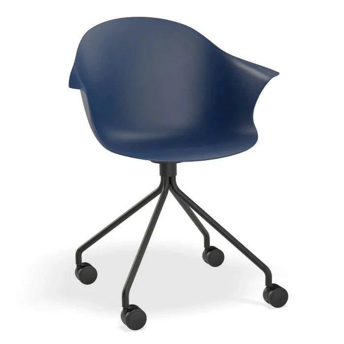 Azure Dark Blue Pyramid Base with Castors Dining Armchair