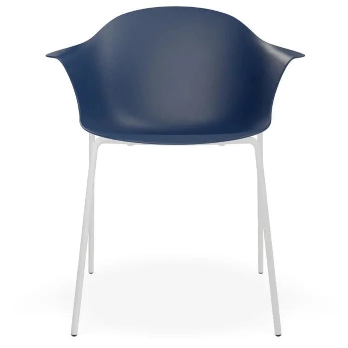 Azure Dark Blue Shell Seat 4 Post Base Dining Armchair