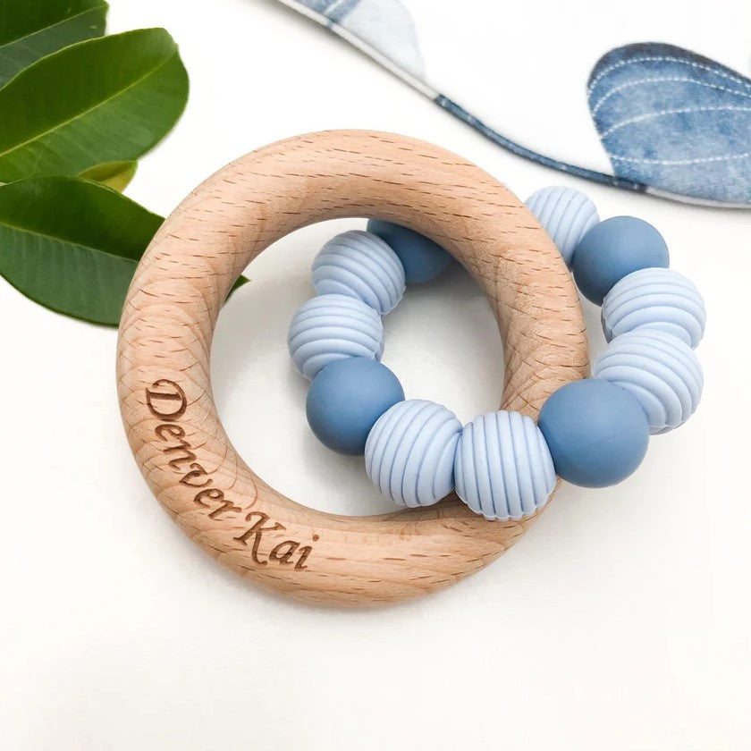 Personalised BEEHIVE Silicone and Beech Wood Teether (Available in 9 Colours)