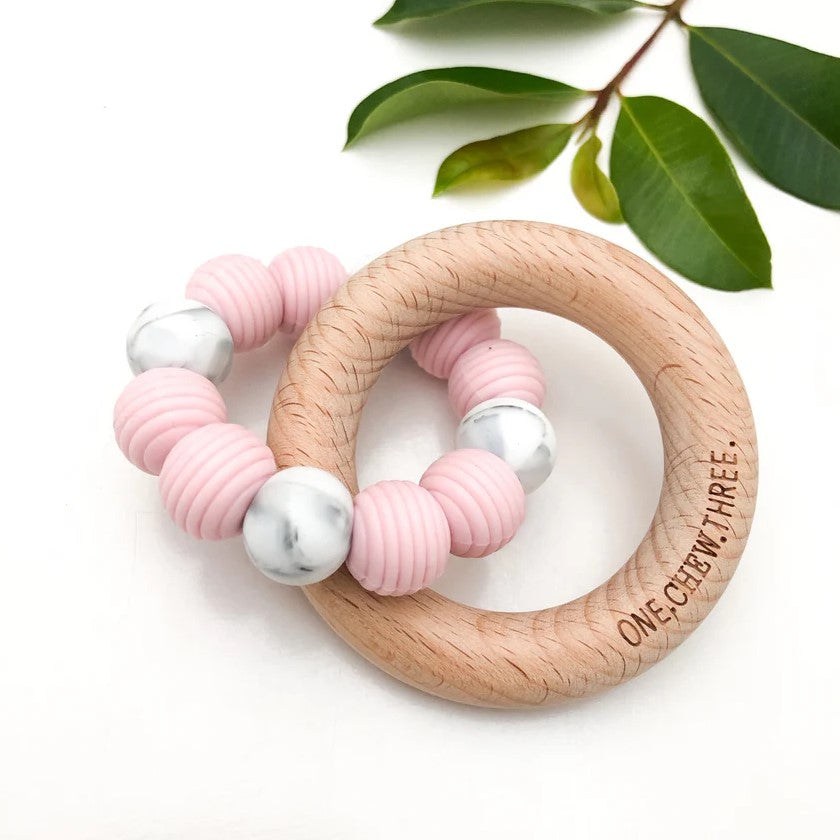 Personalised BEEHIVE Silicone and Beech Wood Teether (Available in 9 Colours)