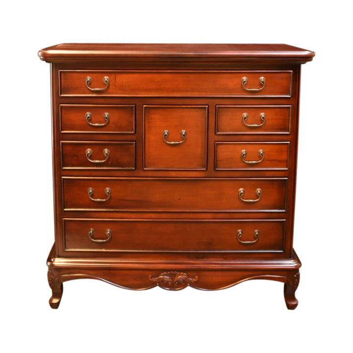 Baroque French Louis Style Chest of Drawers - Light Mahogany
