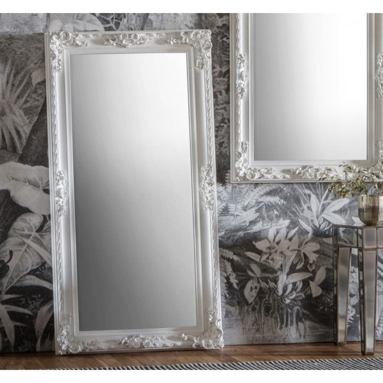 Baroque Sleek White Wooden Wall/Floor Mirror 170cms