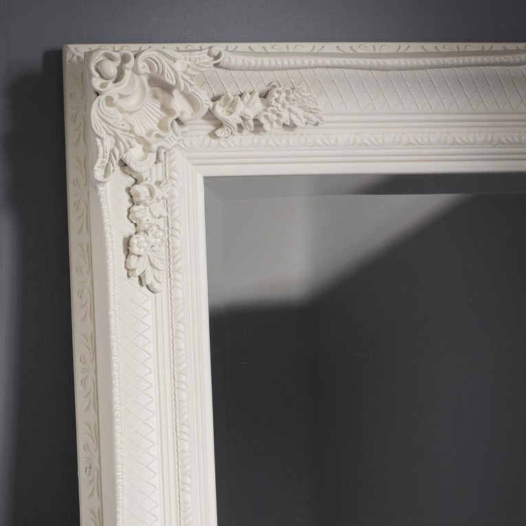 Baroque Wood Framed Wall / Floor Mirror - 165cms Cream