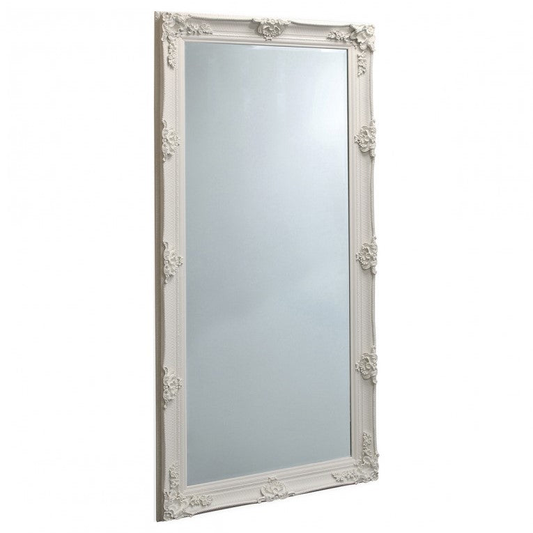 Baroque Wood Framed Wall / Floor Mirror - 165cms Cream