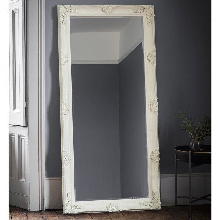 Baroque Wood Framed Wall / Floor Mirror - 165cms Cream