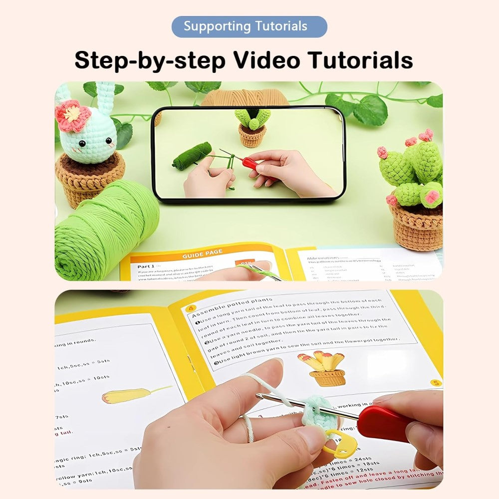 6 Pcs Beginners Potted Cactus Crochet DIY Kit