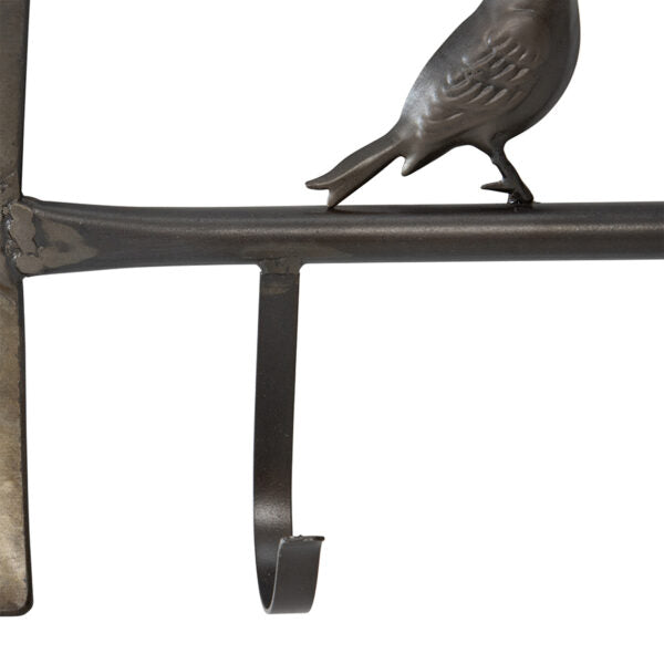 Birds On Spade 3 Hook Wall Hanging Outdoor Decor 67cms