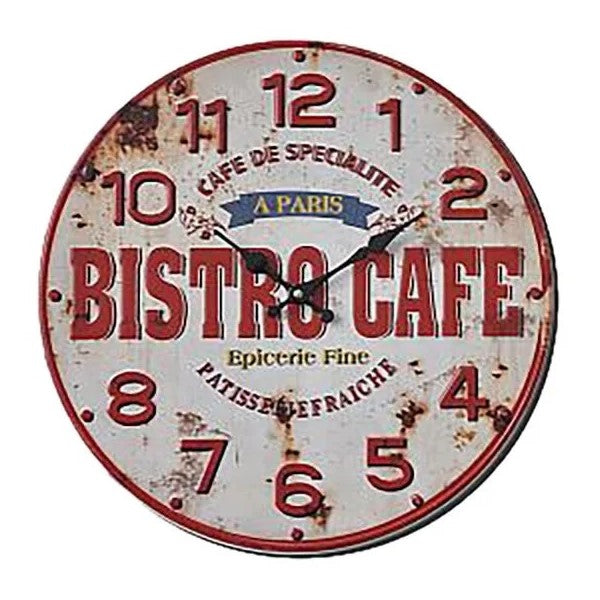 "Bistro Cafe" Round Tin Wall Clock