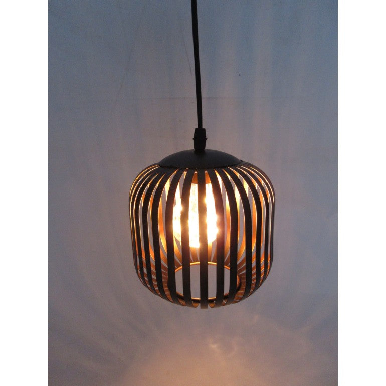 Black Metal LED Hanging Lantern with Gold Inside and Timer