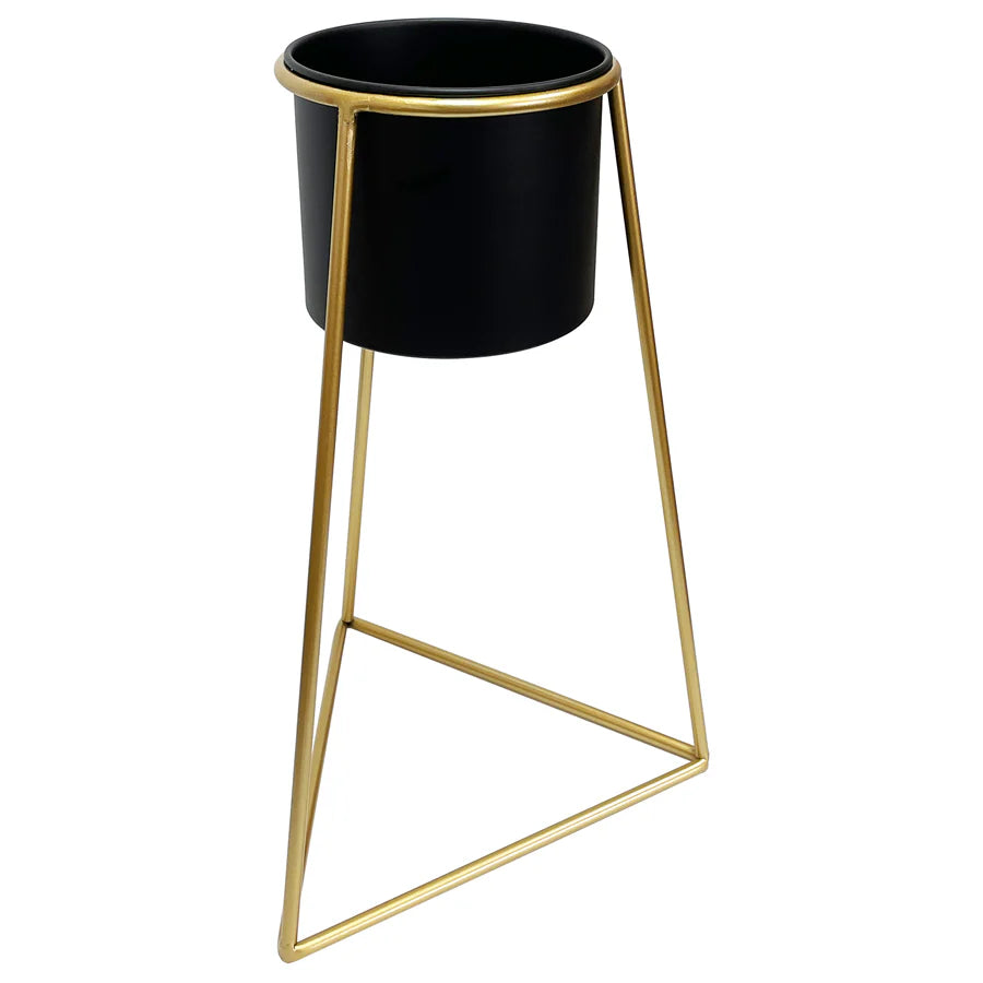 Black Metal Planter on Gold Pyramid Stand 45cms
