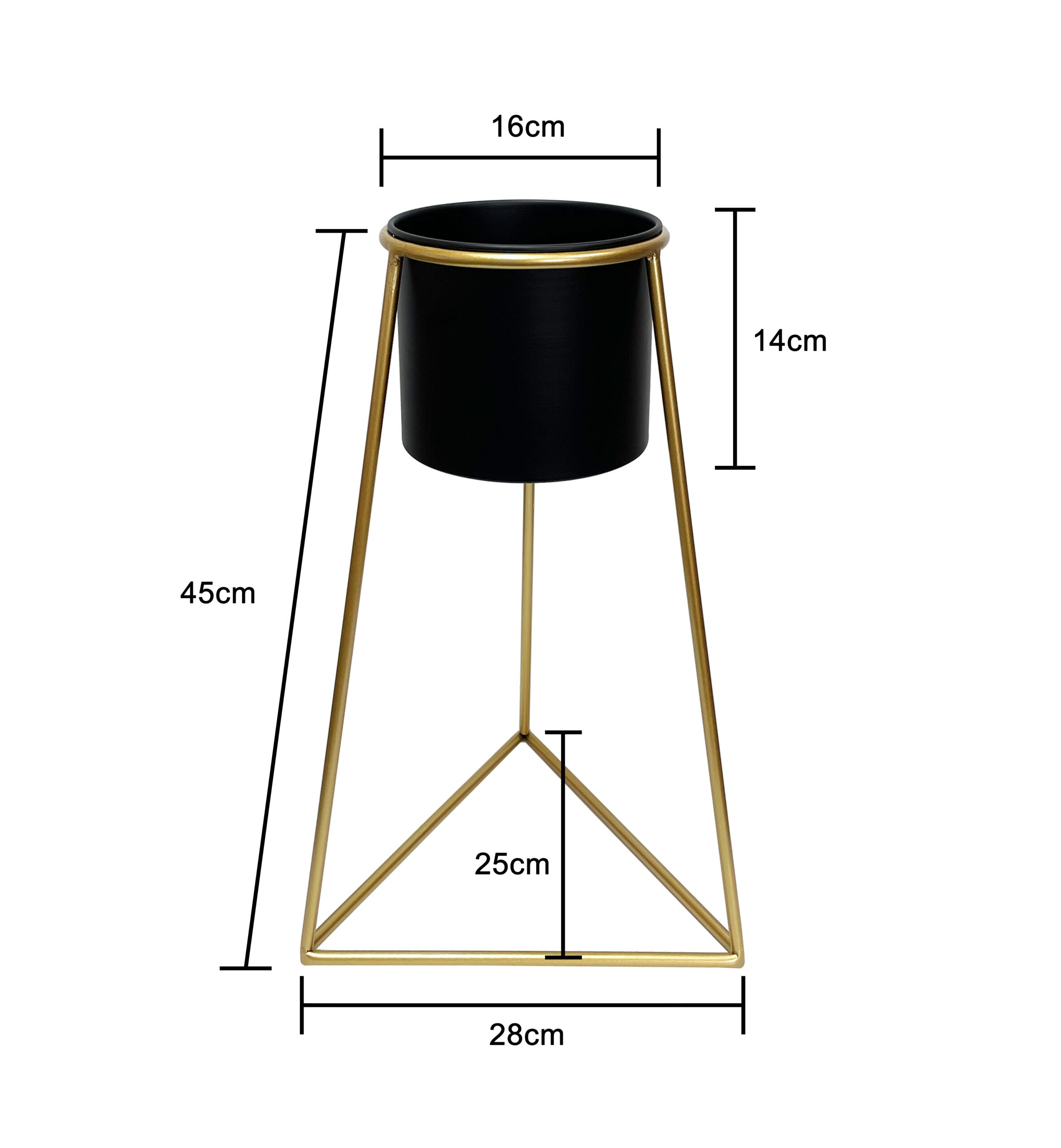 Black Metal Planter on Gold Pyramid Stand 45cms