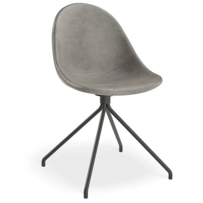 Grey Rustic Leather Seat Pyramid Base Dining Chair