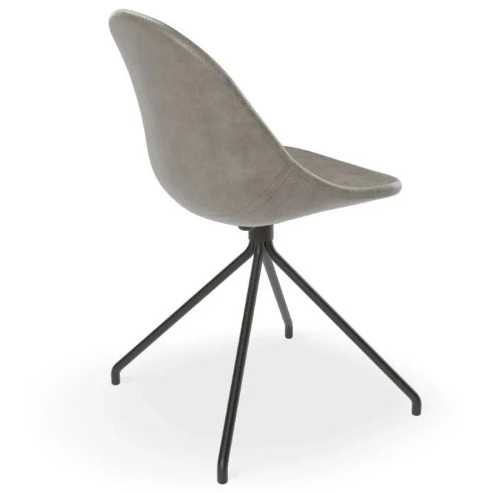 Grey Rustic Leather Seat Pyramid Base Dining Chair
