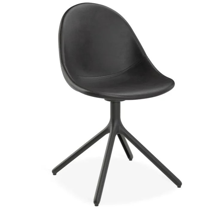 Black Rustic Leather Swivel Base Dining Chair