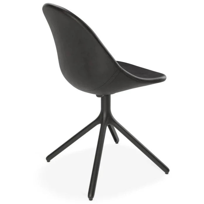 Black Rustic Leather Swivel Base Dining Chair