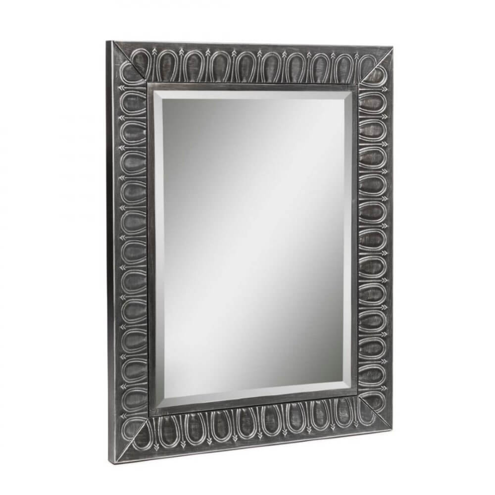 Black Silver Embossed Metal Frame Wall Mirror