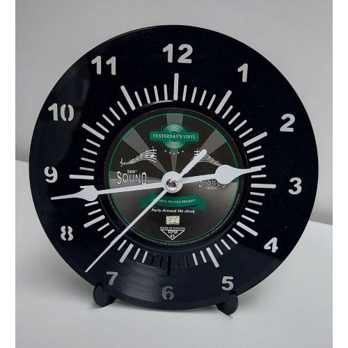 Black Vinyl Desk Clock with Stand - Retro Timepiece - 18cms