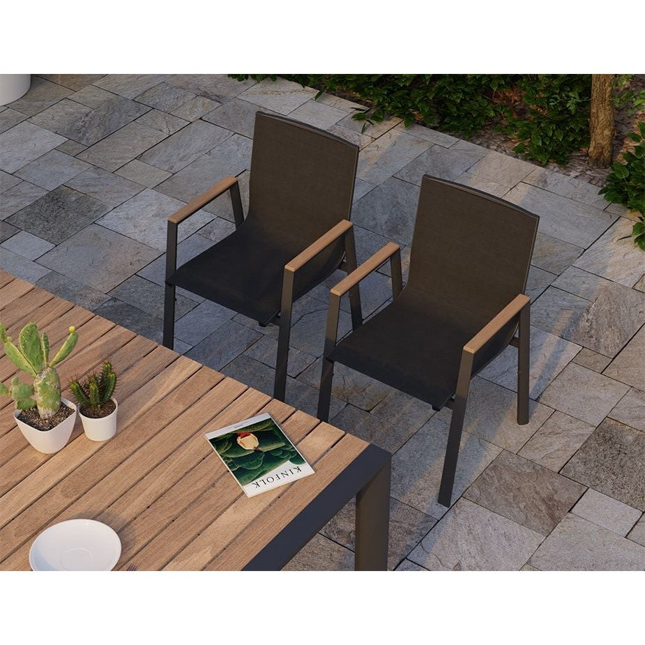 Black Wooden Top Outdoor Metal Bench - 160x100cms