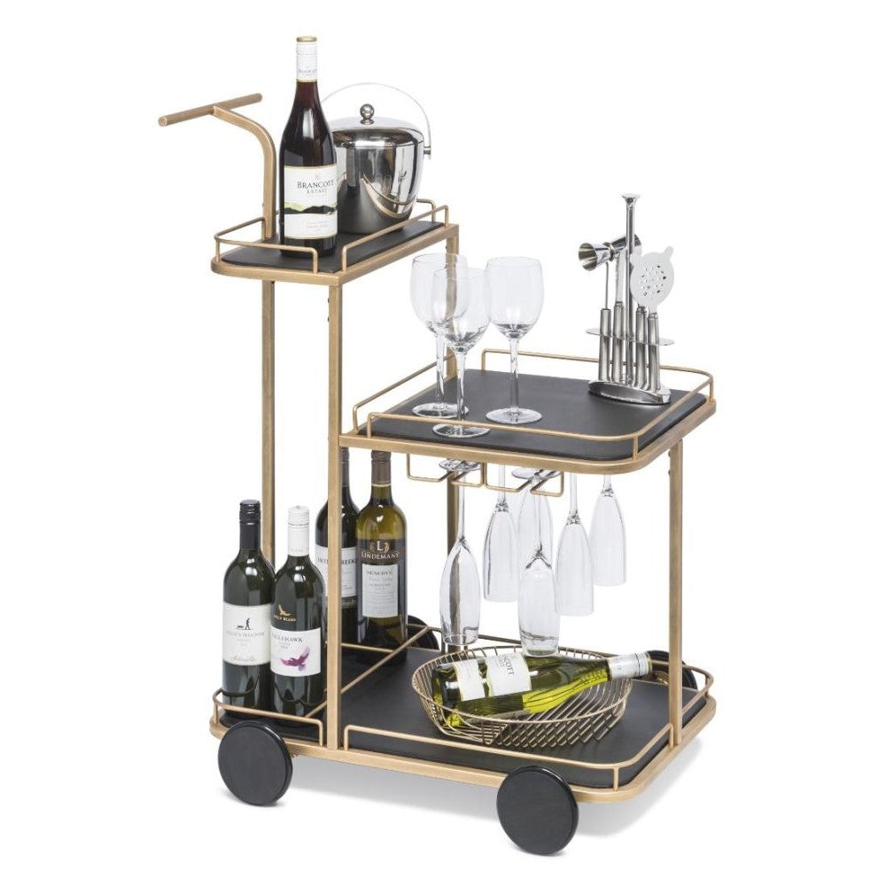 Black & French Brass 3 Tier Drinks Bar Cart