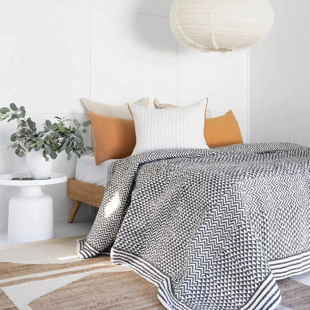 Black and White Geometric Pattern Handmade Quilt