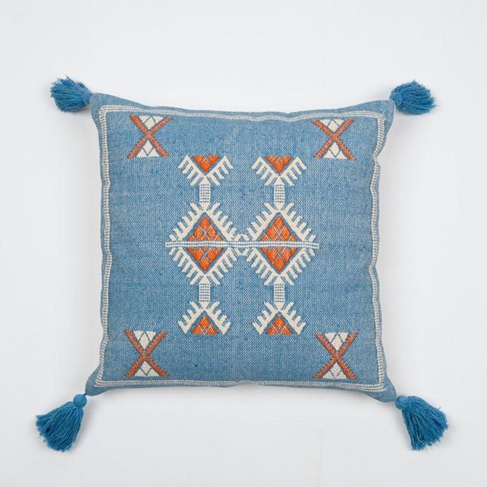 Blue Embroidered Cotton Cushion Cover 50 x 50cms