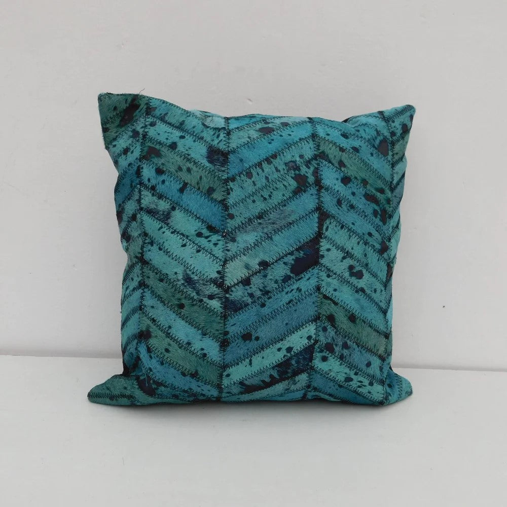 Blue Handmade Cowhide Patched Cushion Cover 40 x 40cms