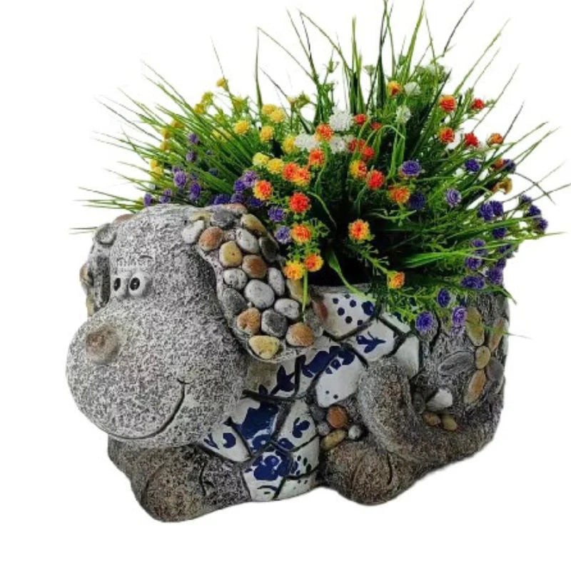 Blue & White Style Dog Planter - 31x19x18cms