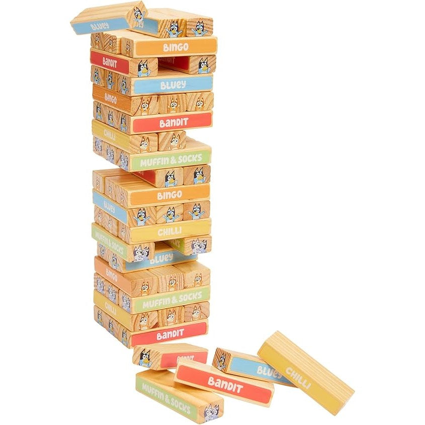 Bluey Tumbling Tower Game - 54 Colorful Wooden Blocks