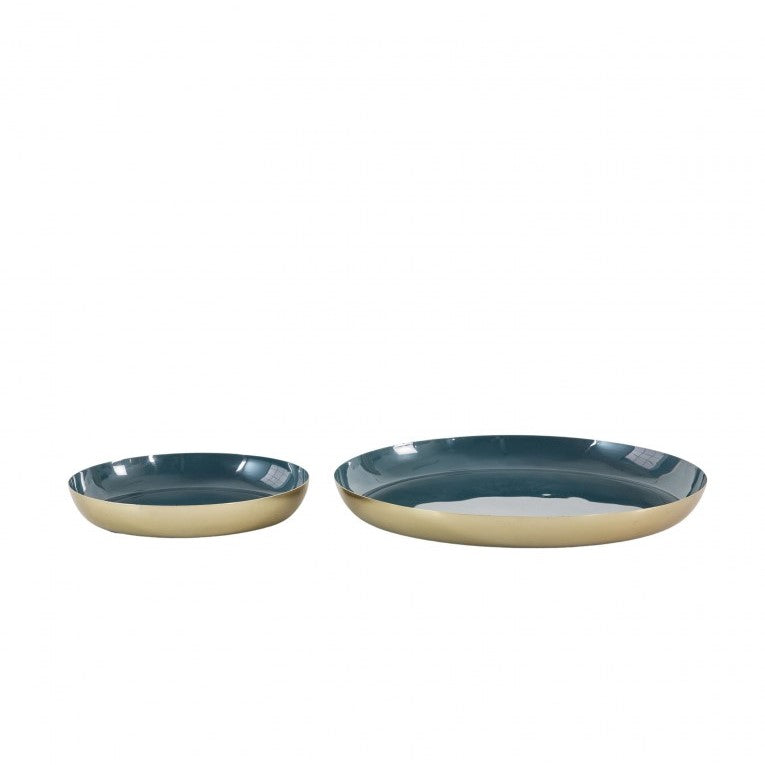 2 Pcs Bold and Beautiful Aluminum Trays - Teal/Gold