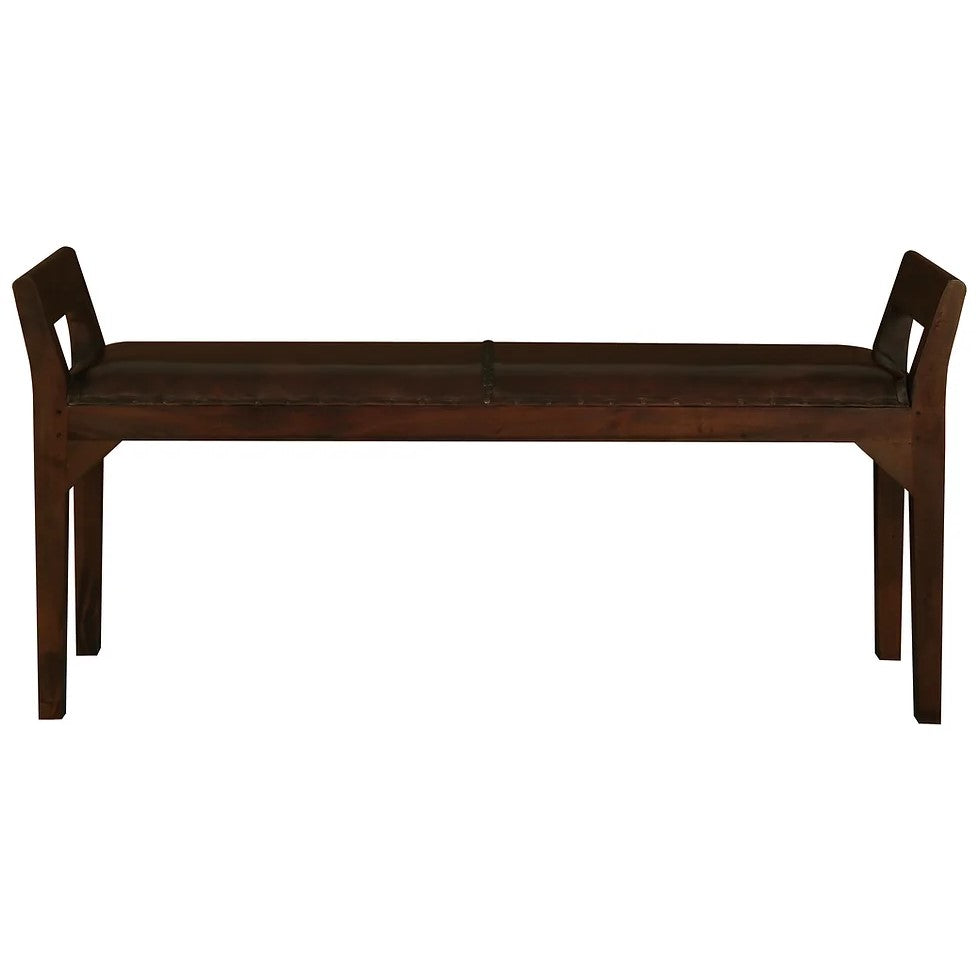 Boston Leather Wooden Bench - Dark Brown