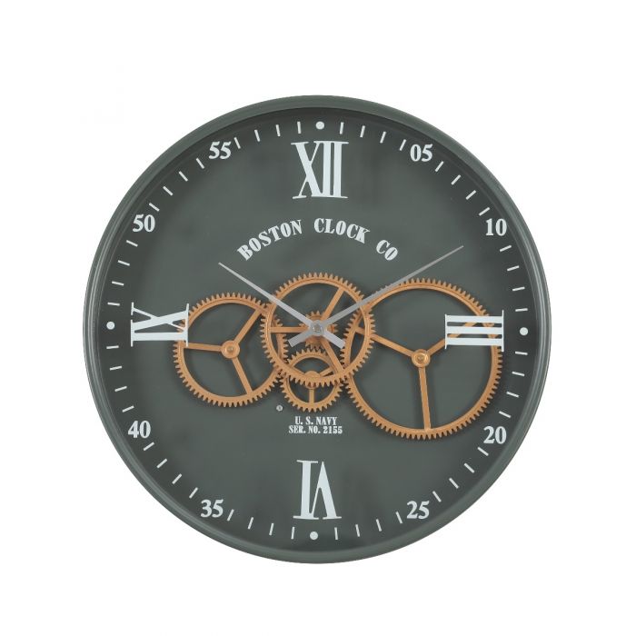 Boston Navy Round Movement Gear Wall Clock - 40cms