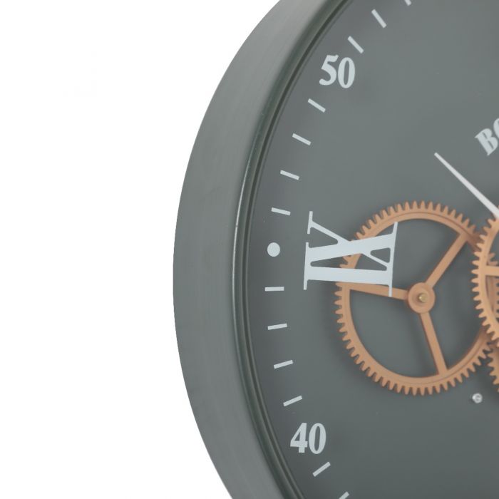 Boston Navy Round Movement Gear Wall Clock - 40cms