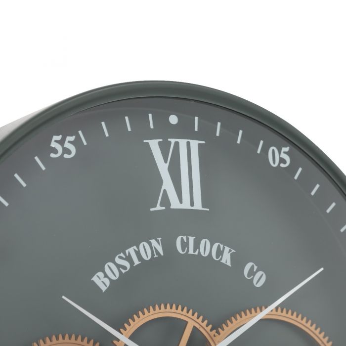 Boston Navy Round Movement Gear Wall Clock - 40cms