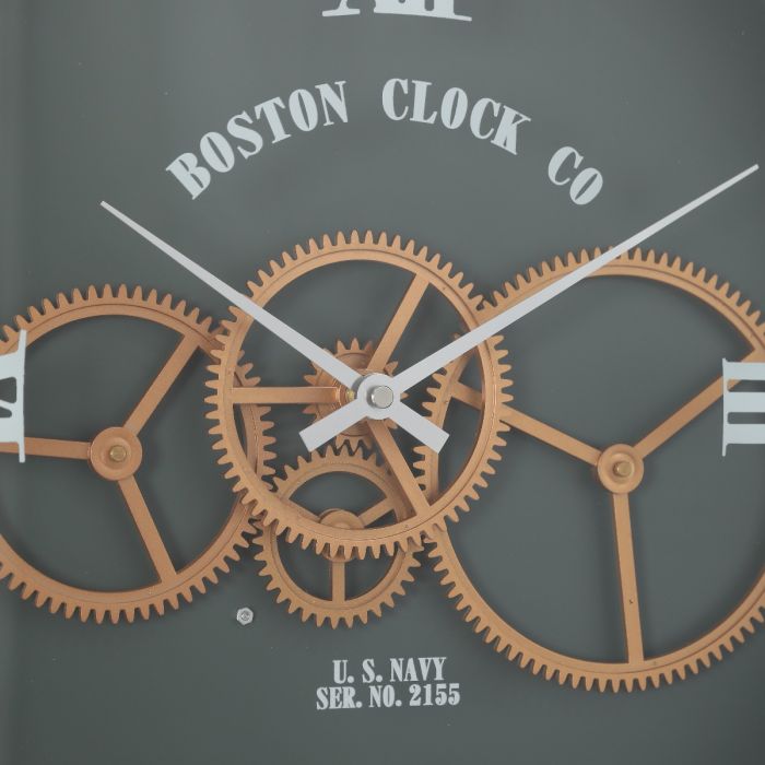 Boston Navy Round Movement Gear Wall Clock - 40cms