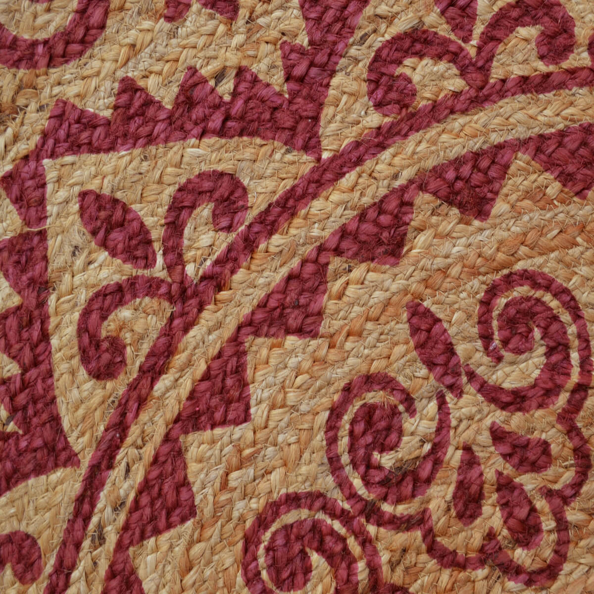 Braided Hand Woven Jute Rug - Red - Round 120cms