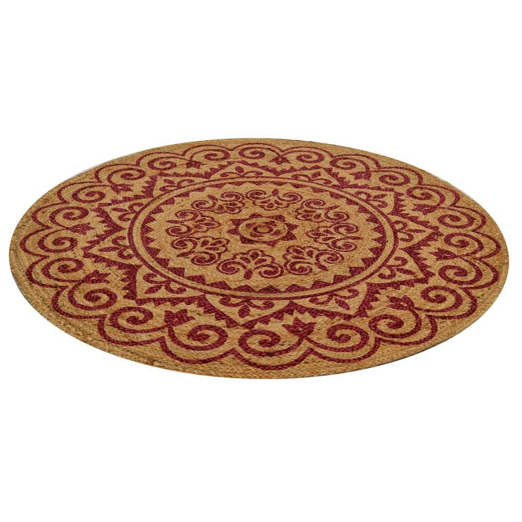Braided Hand Woven Jute Rug - Red - Round 120cms