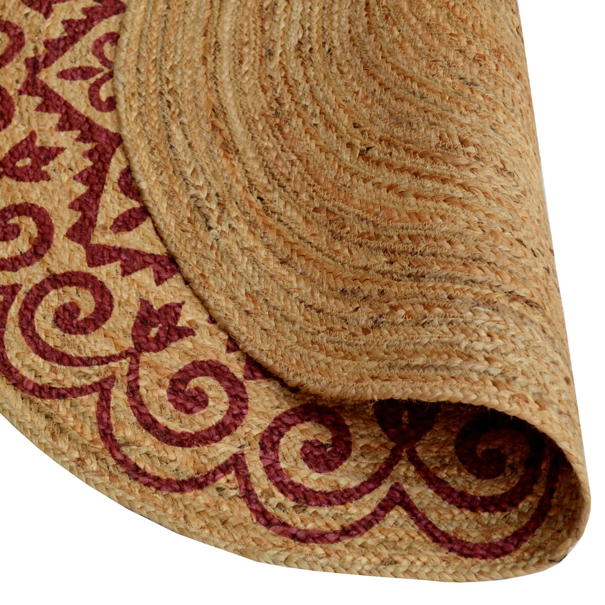 Braided Hand Woven Jute Rug - Red - Round 120cms