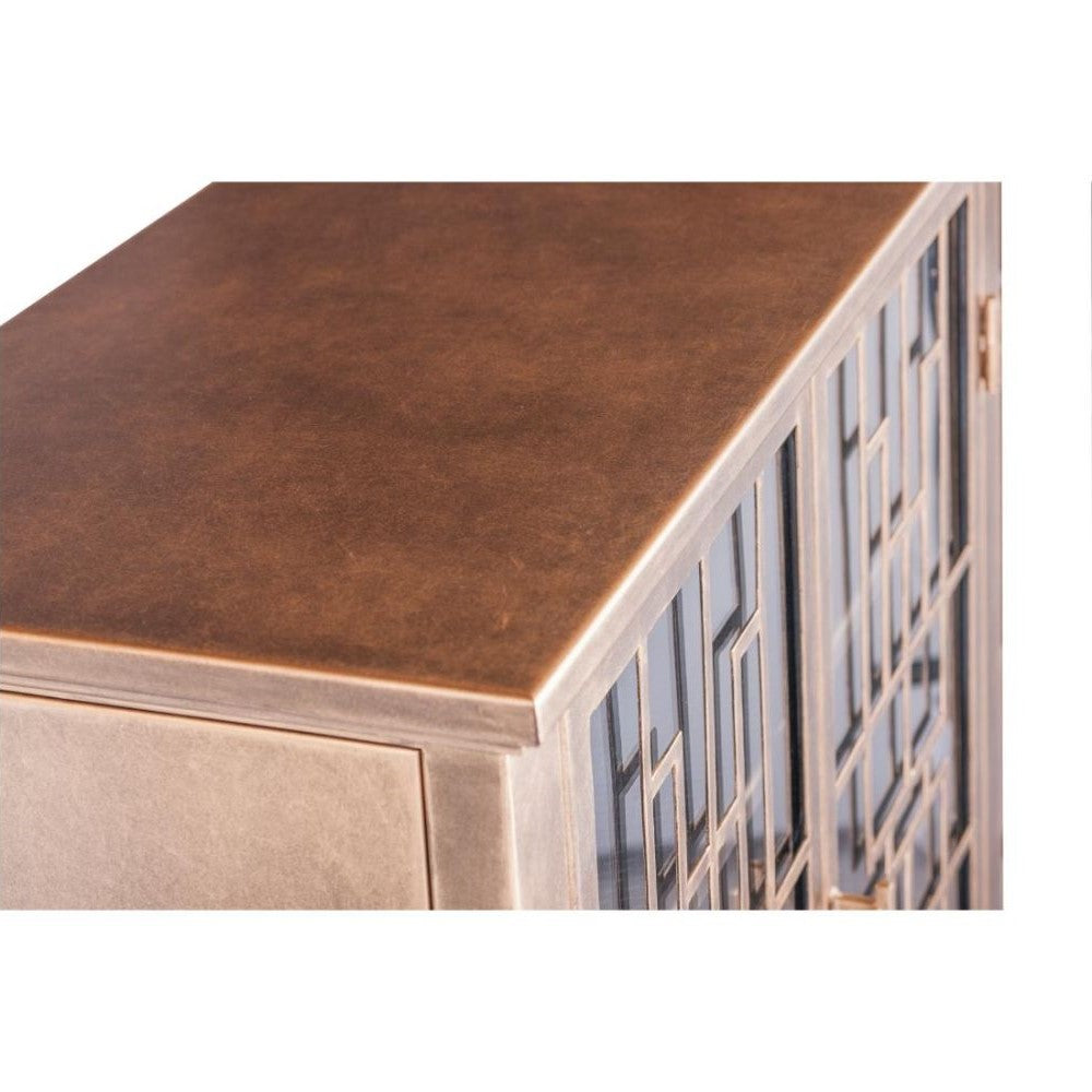 Brass Finish Mirrored Glass Door Sideboard