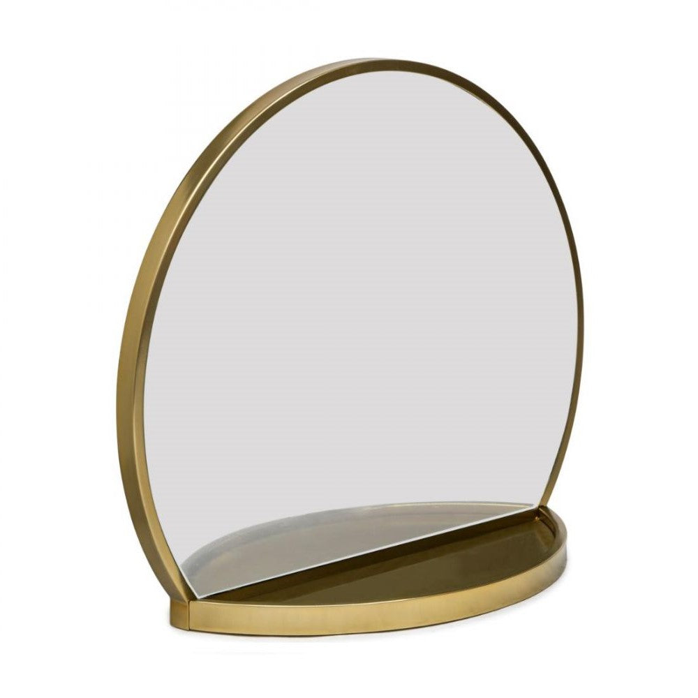 Brass Finish Round Arch Wall Mirror With Tray