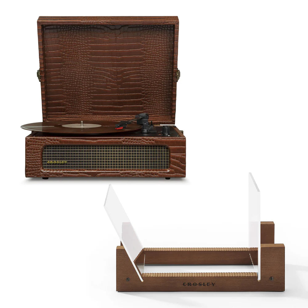 Brown Croc Crosley Cruiser Turntable + Record Storage Display