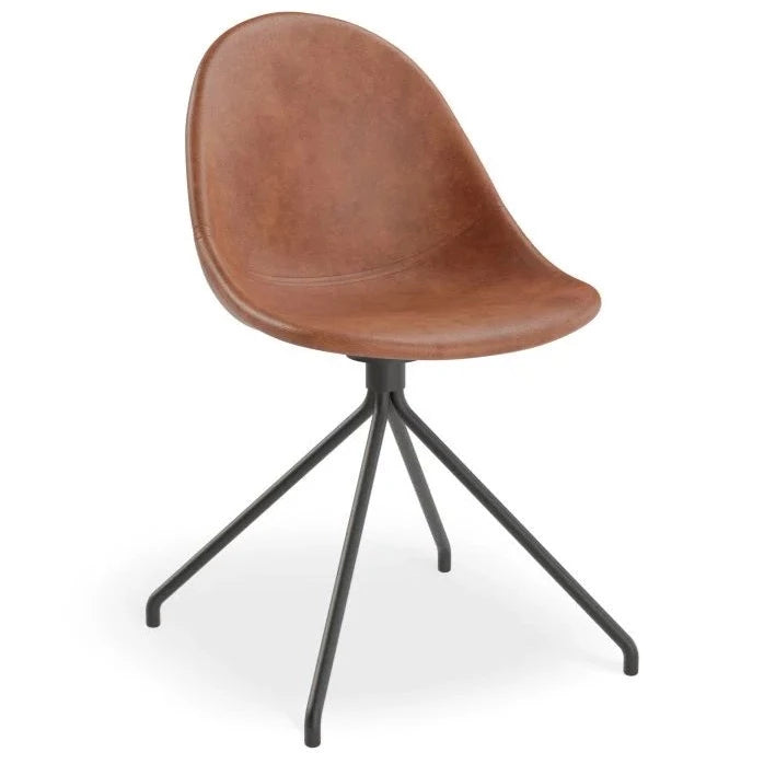 Brown Rustic Leather Seat Pyramid Base Dining Chair