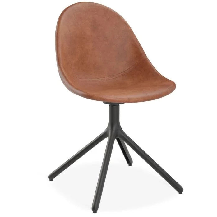 Brown Rustic Leather Swivel Base Dining Chair