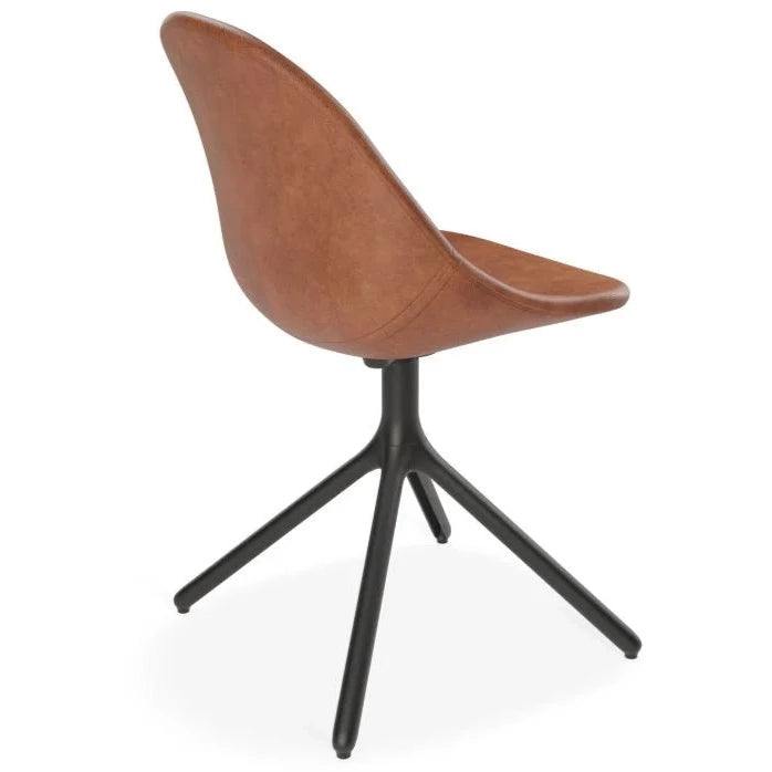 Brown Rustic Leather Swivel Base Dining Chair