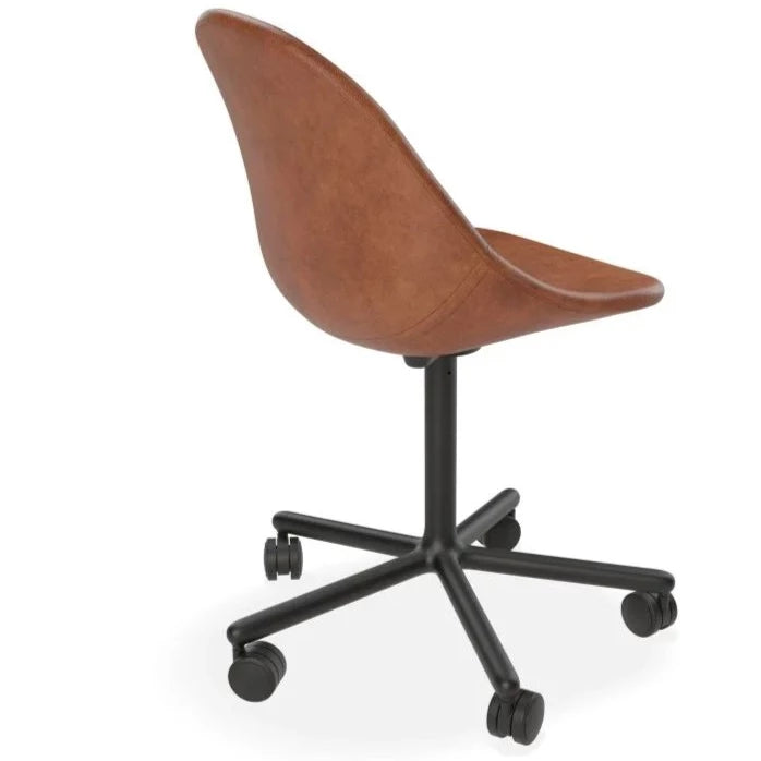 Brown Rustic Leather Swivel Base with Castors Dining Chair