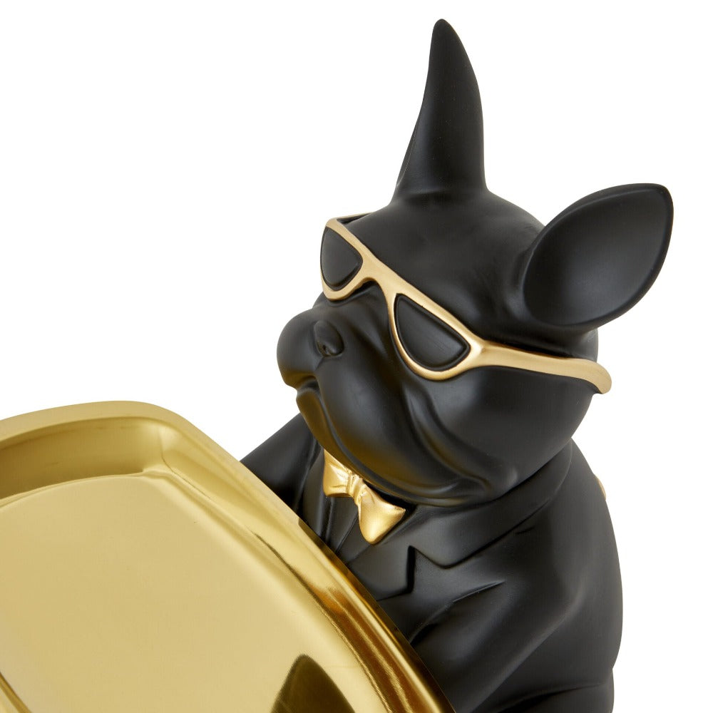 Bulldog Designer Trinket Tray - Black & Gold