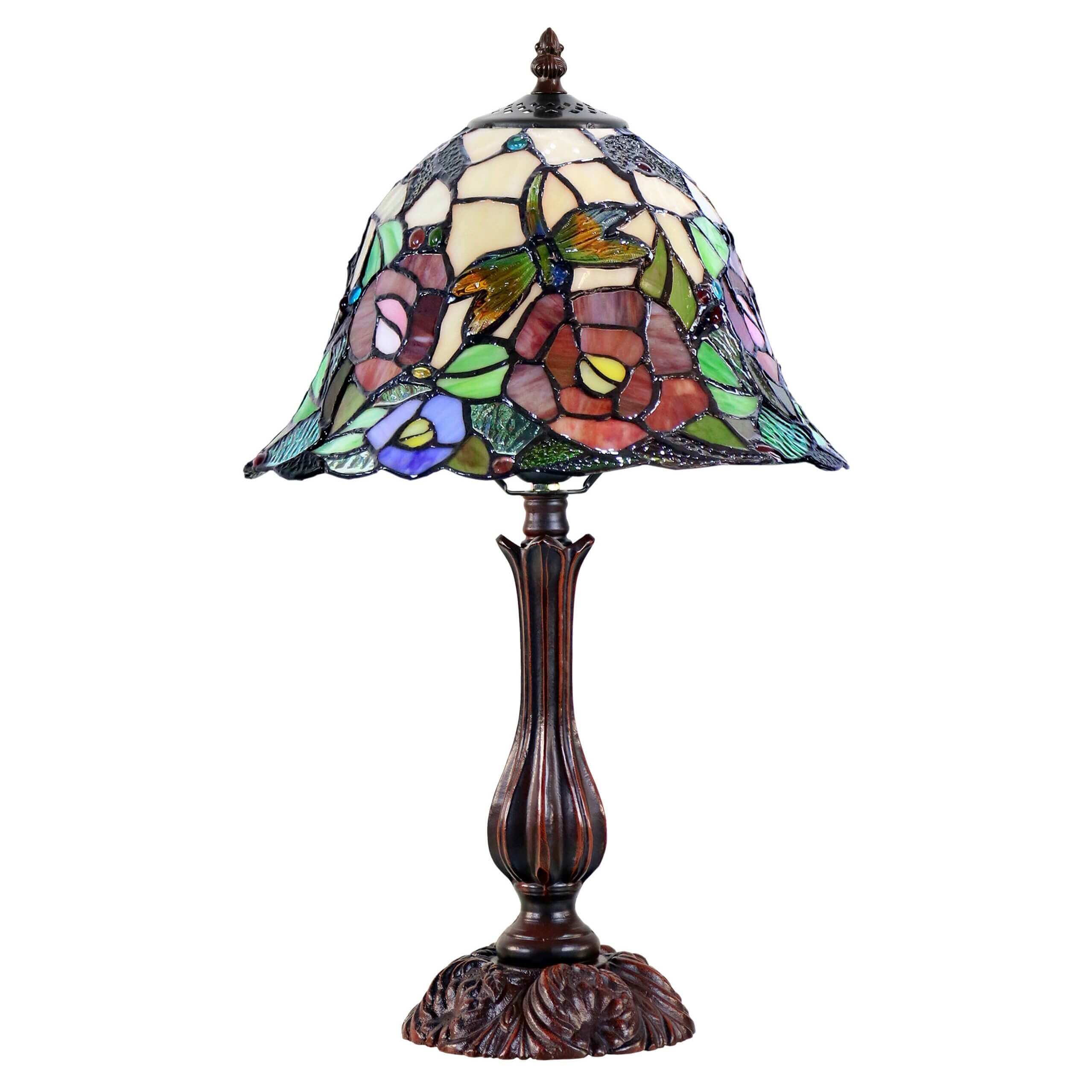 Butterfly on Rose Tiffany Glass Table Lamp (Available in 2 Sizes)