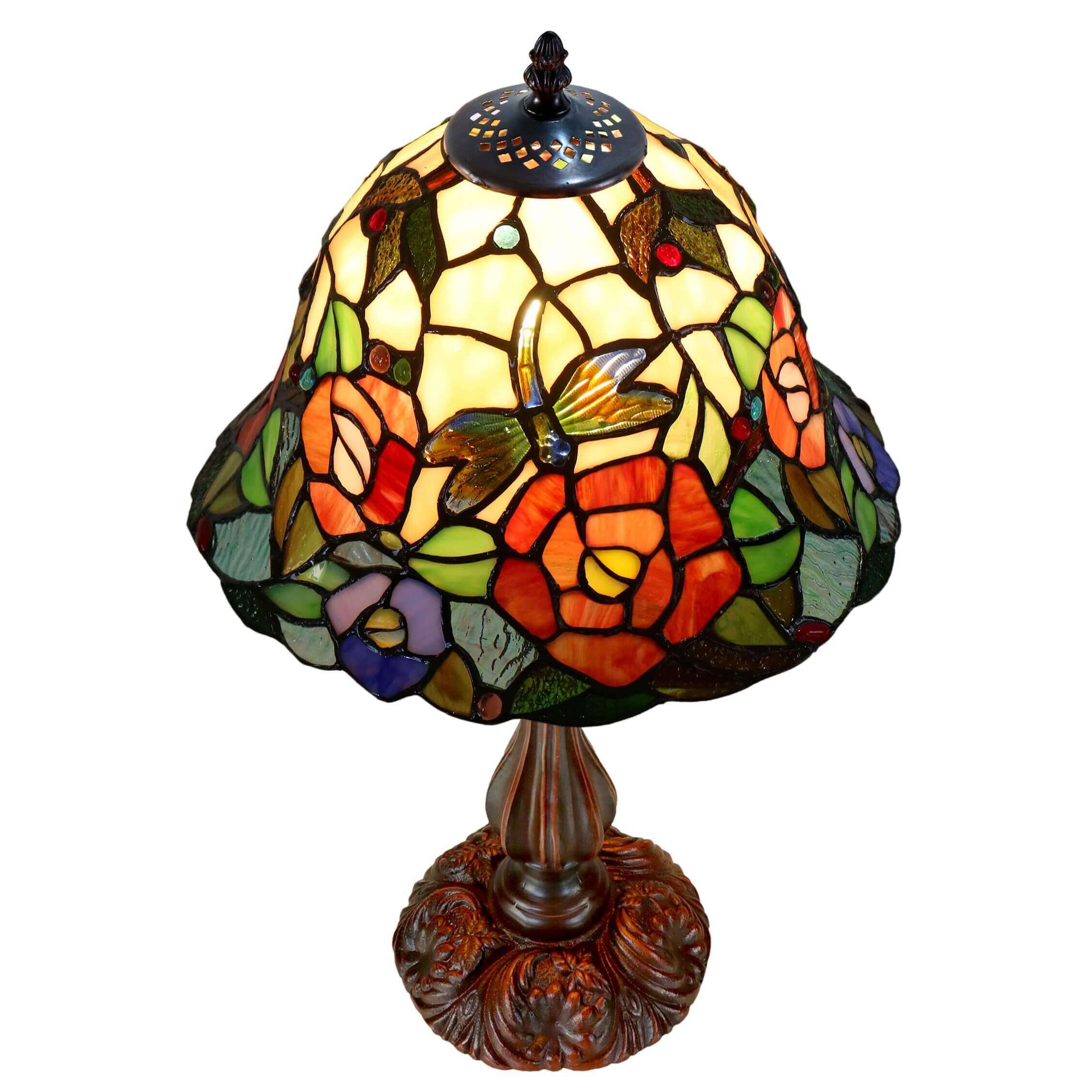 Butterfly on Rose Tiffany Glass Table Lamp (Available in 2 Sizes)