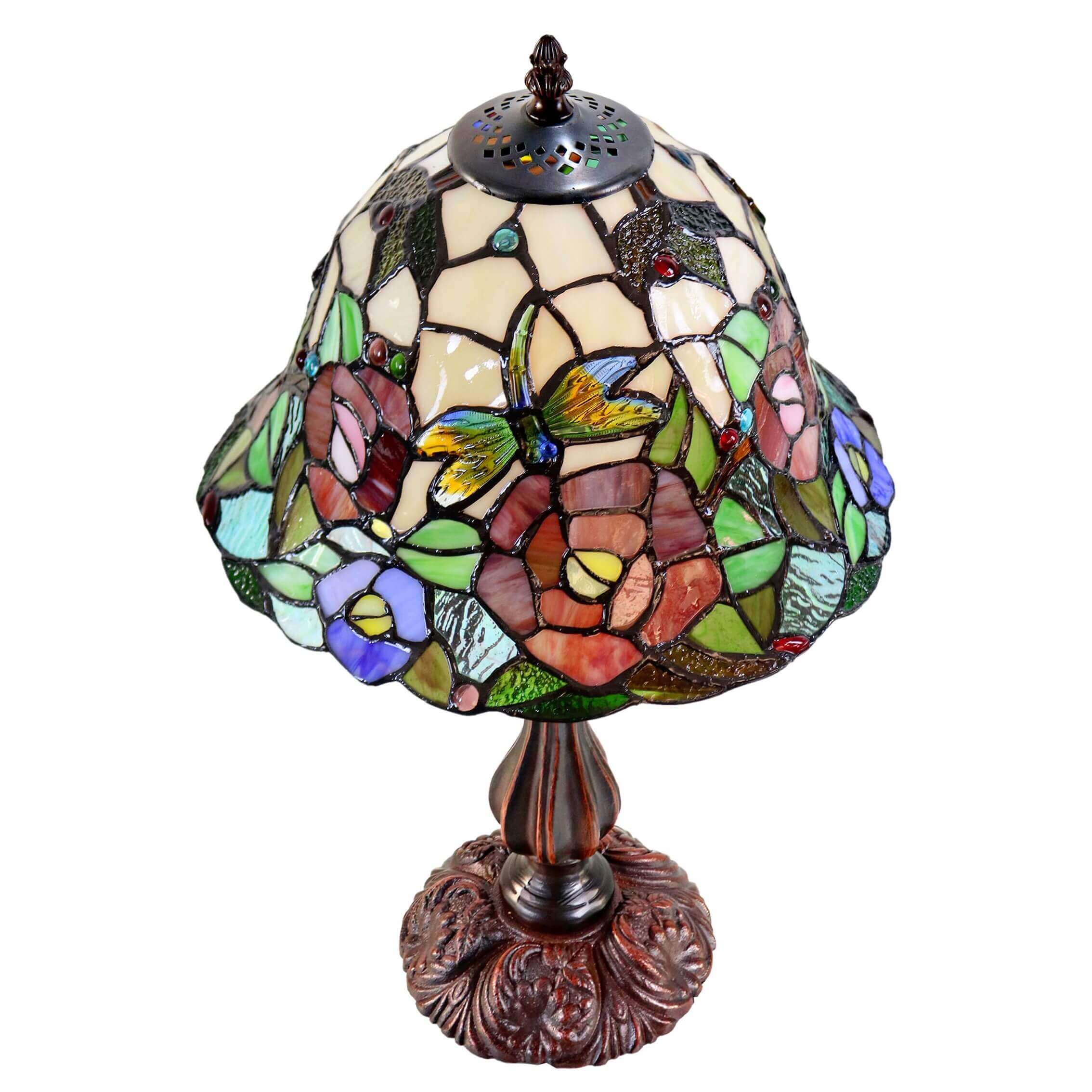 Butterfly on Rose Tiffany Glass Table Lamp (Available in 2 Sizes)
